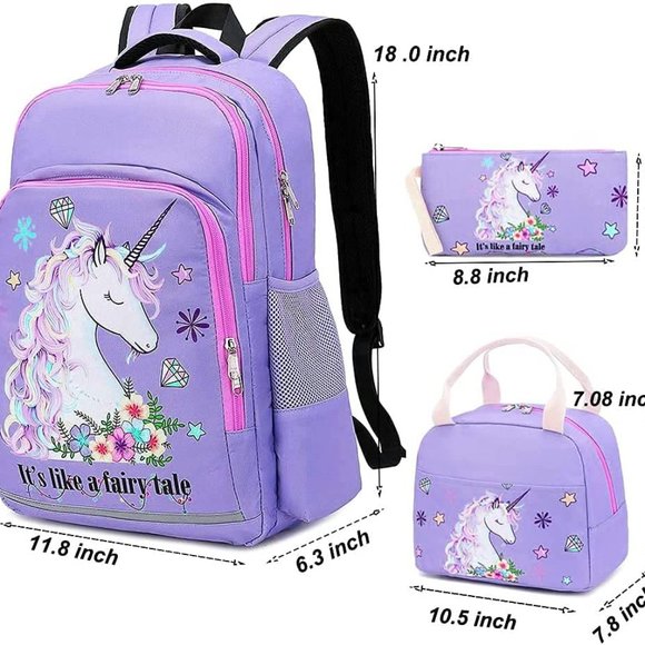 New Girls Backpack Kids Elementary Bookbag Girly School Bag with Insulated Lunch - Picture 8 of 16